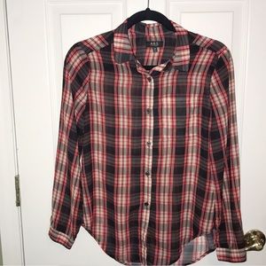 ABS sheer plaid button down blouse